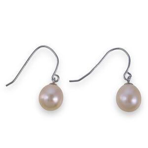 Vintage Sterling Silver 925 Teardrop Pink Pearl French Wire Dangle Earrings